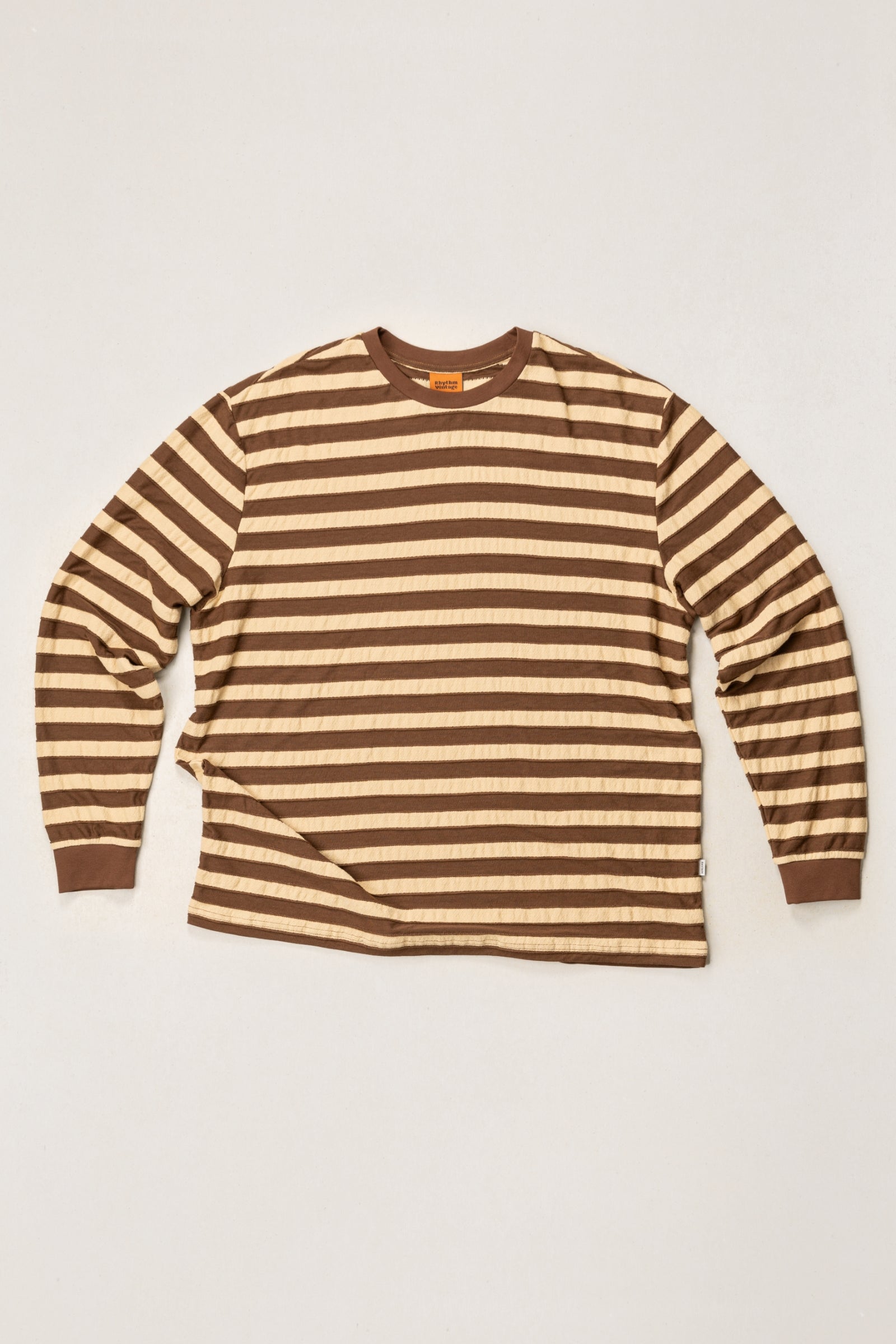 NOAH ブラウン ストライプ ポロシャツ S Textured Stripe Ls T-Shirt