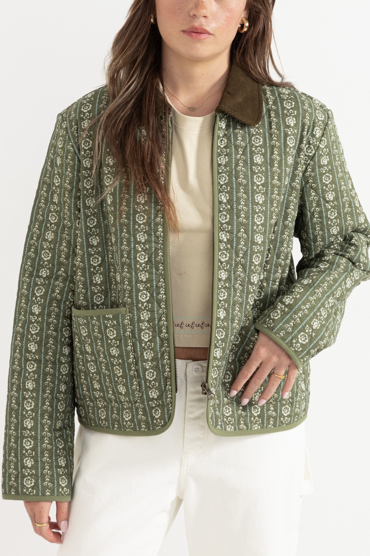 Vintage Floral Quilted Jacket Dusty Olive – Rhythm US