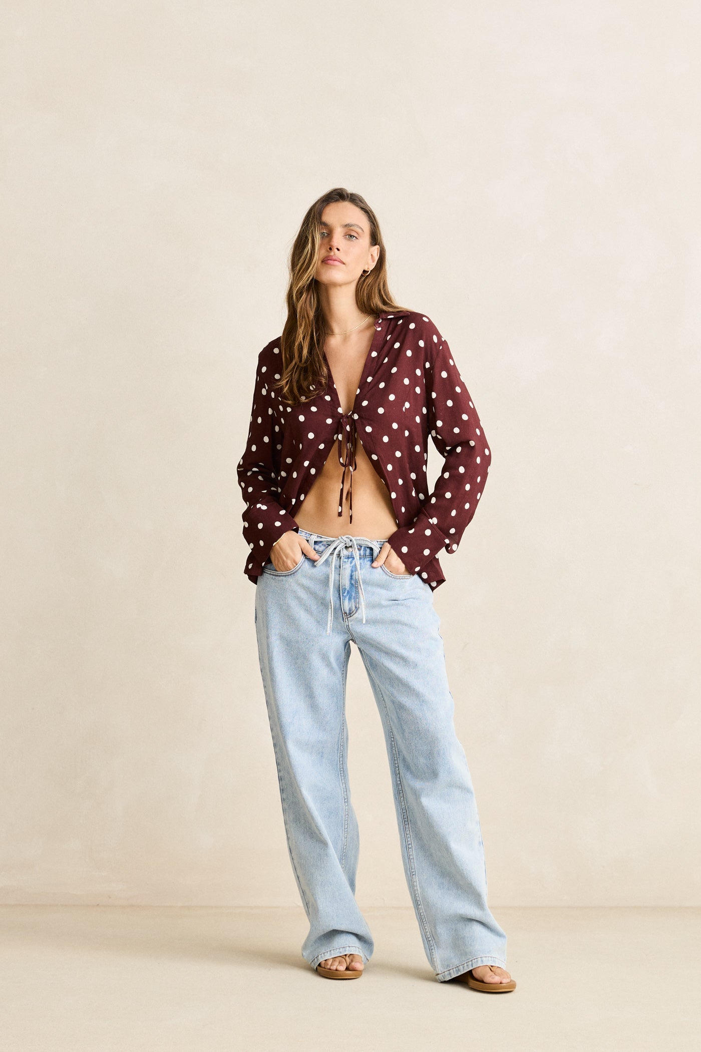 Polka Dot Tie Front Shirt Cafe – Rhythm US