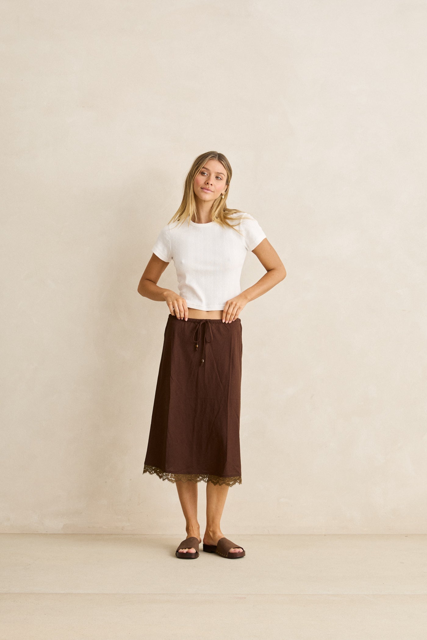 Zuma Linen Lace Midi Skirt Chocolate – Rhythm US