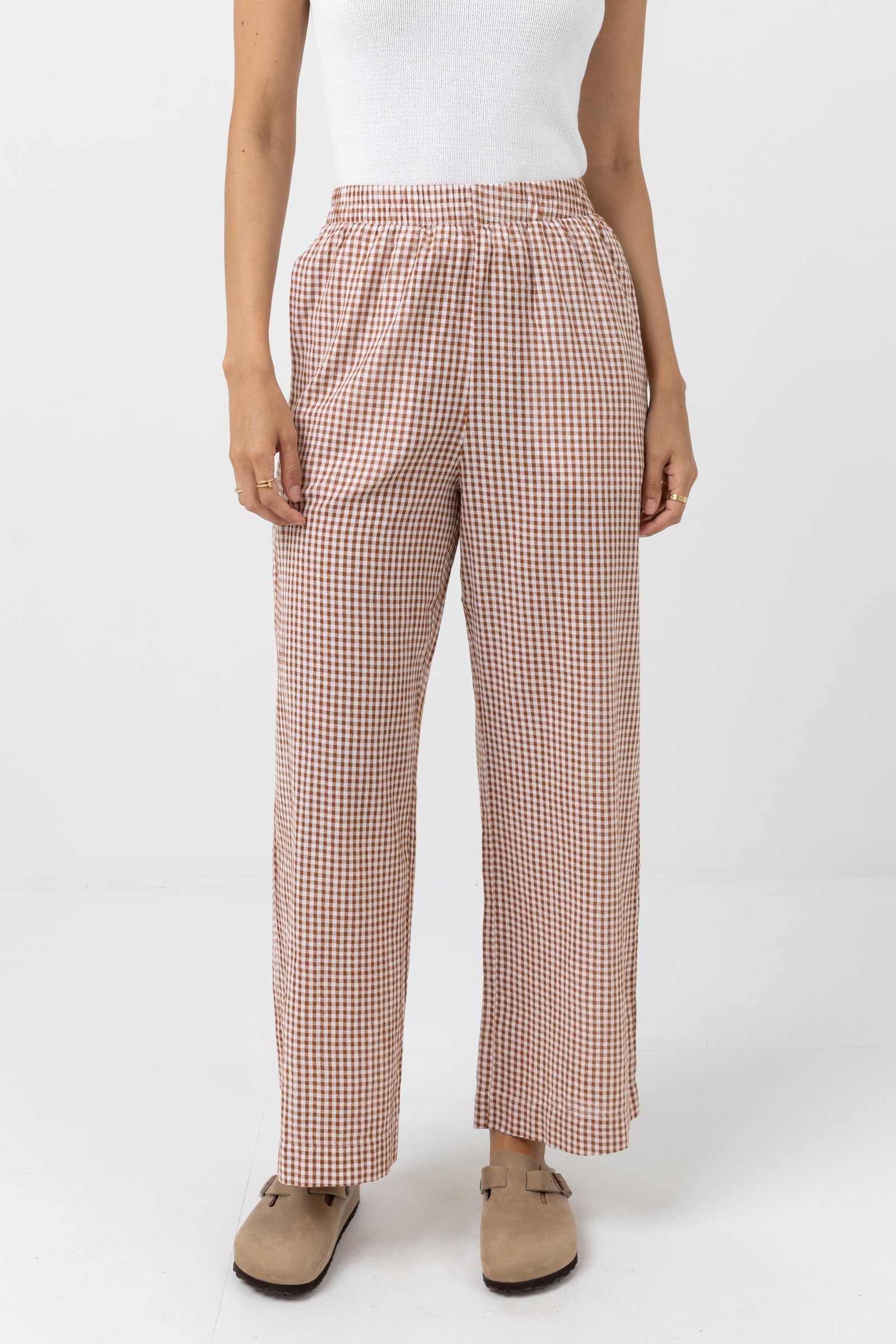 Lola Check Wide Leg Pant Clay