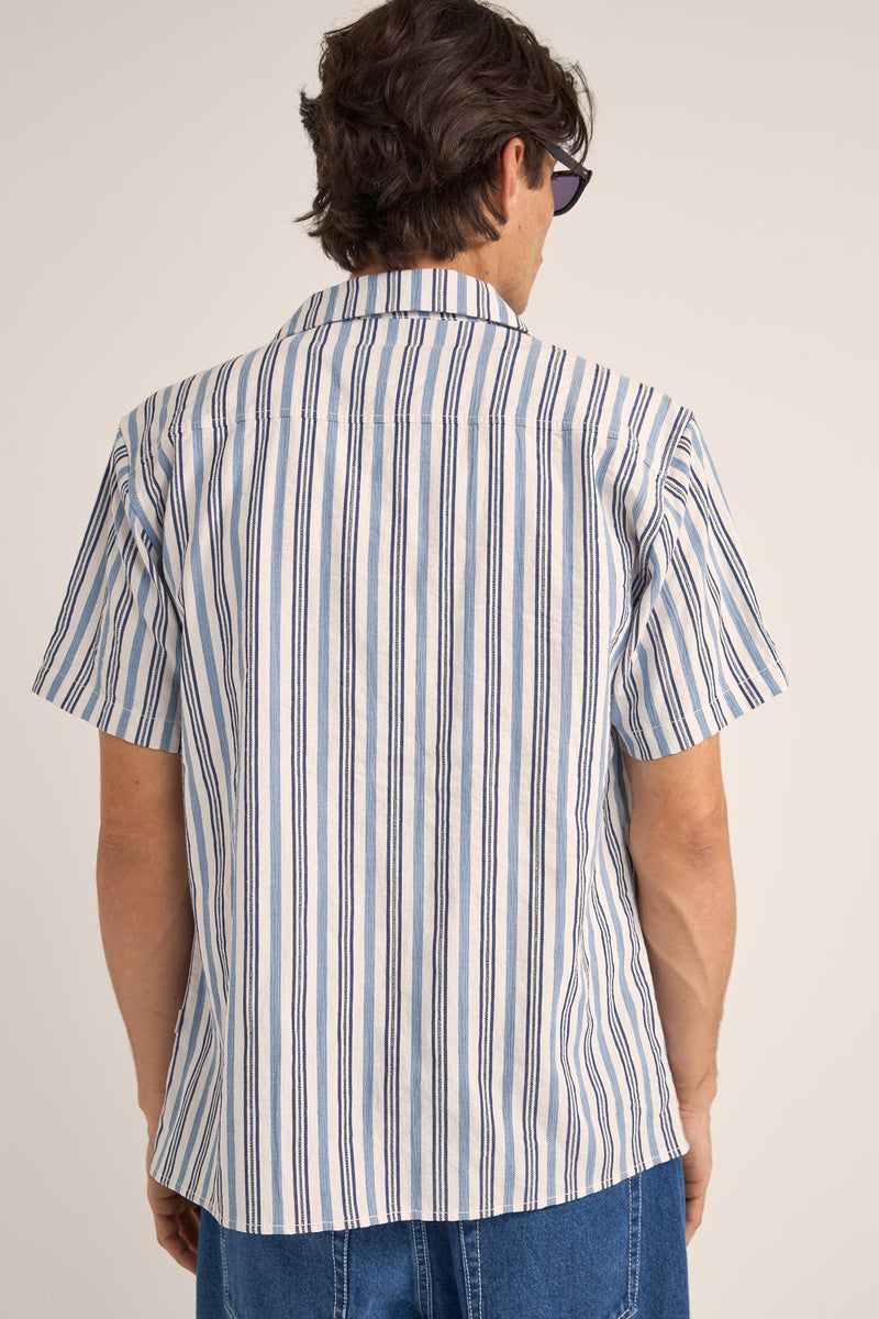 Vacation Stripe Ss Shirt Blue