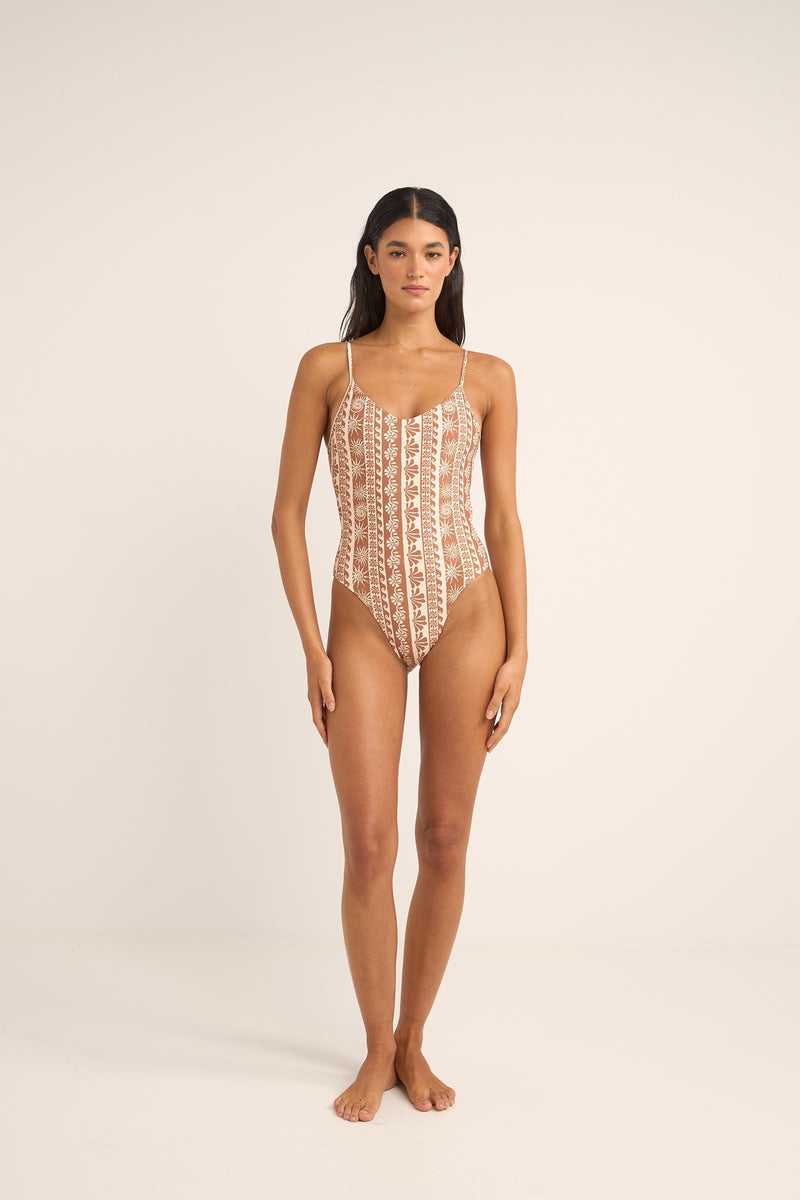 Seafarer Tie Back Minimal One Piece  Brown