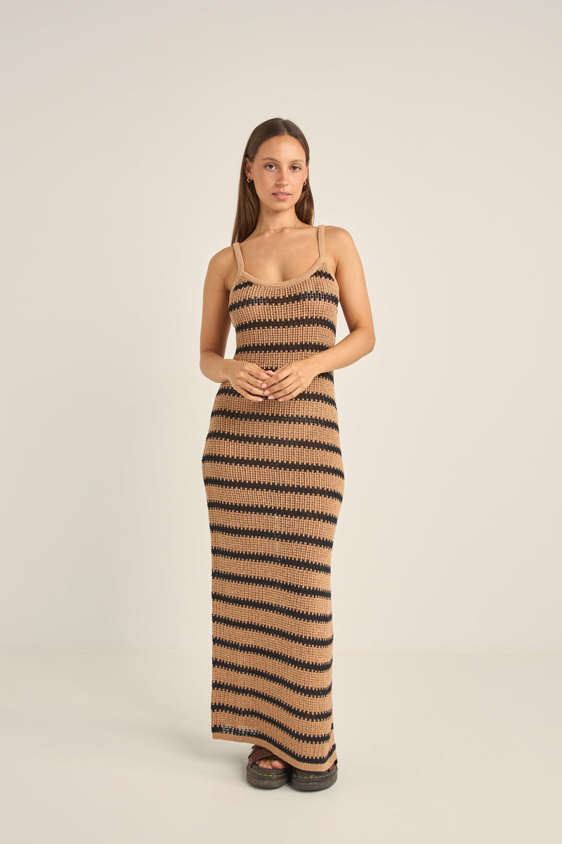 Sol Stripe Knit Maxi Dress Black