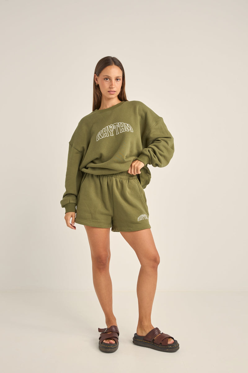 College Crew Neck Fleece Olive