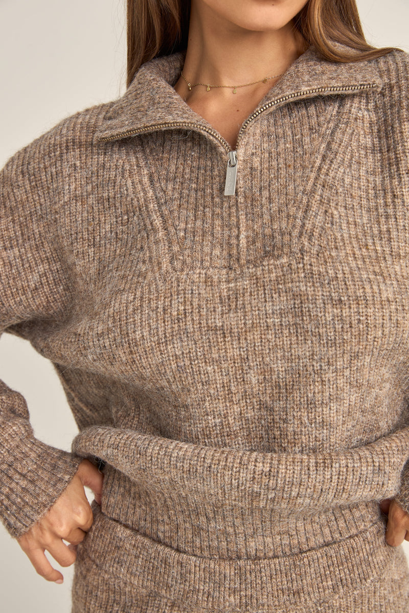 Quinn Zip Knit Oatmeal