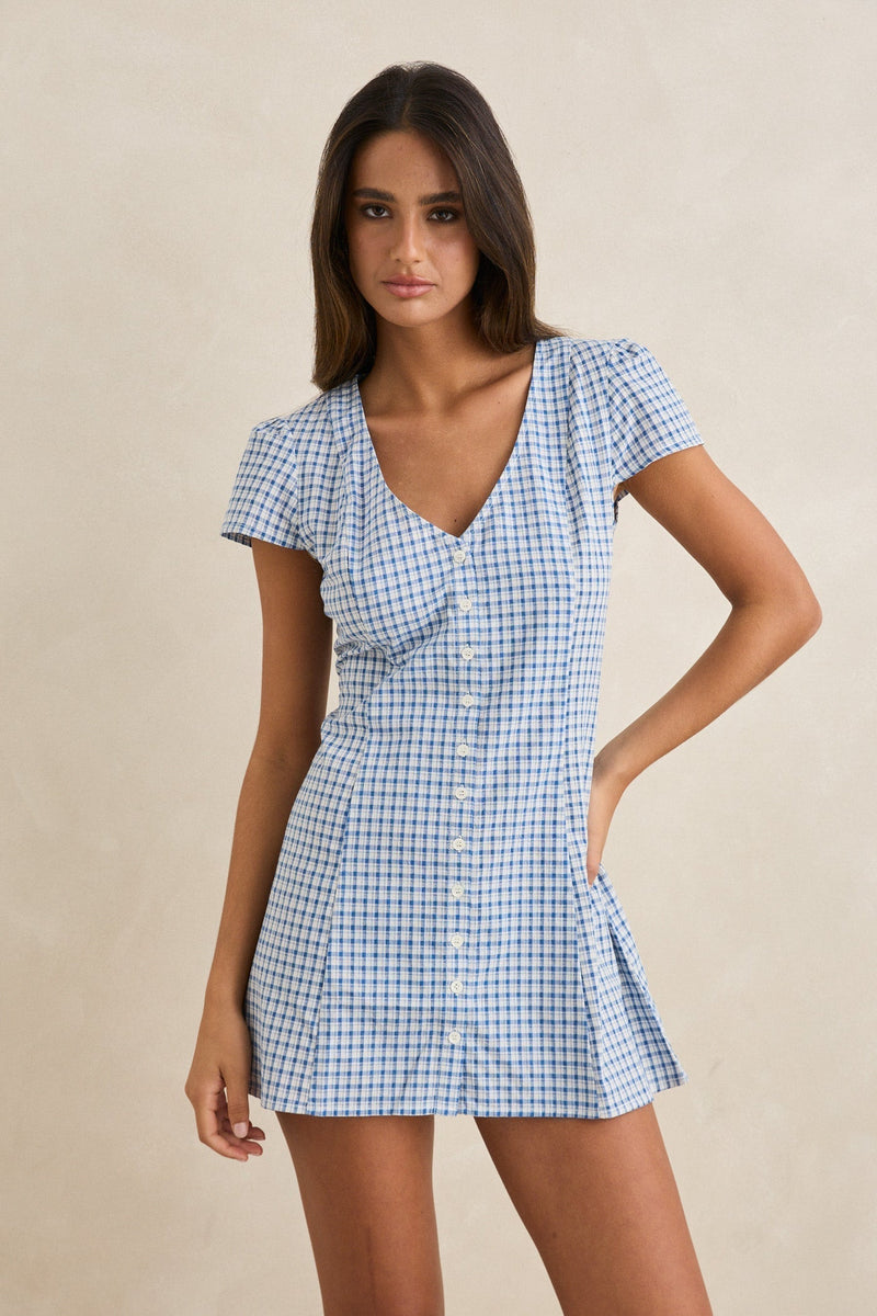 Rhythm Lola Check Cap Sleeve Mini Dress - Women's Blue, S