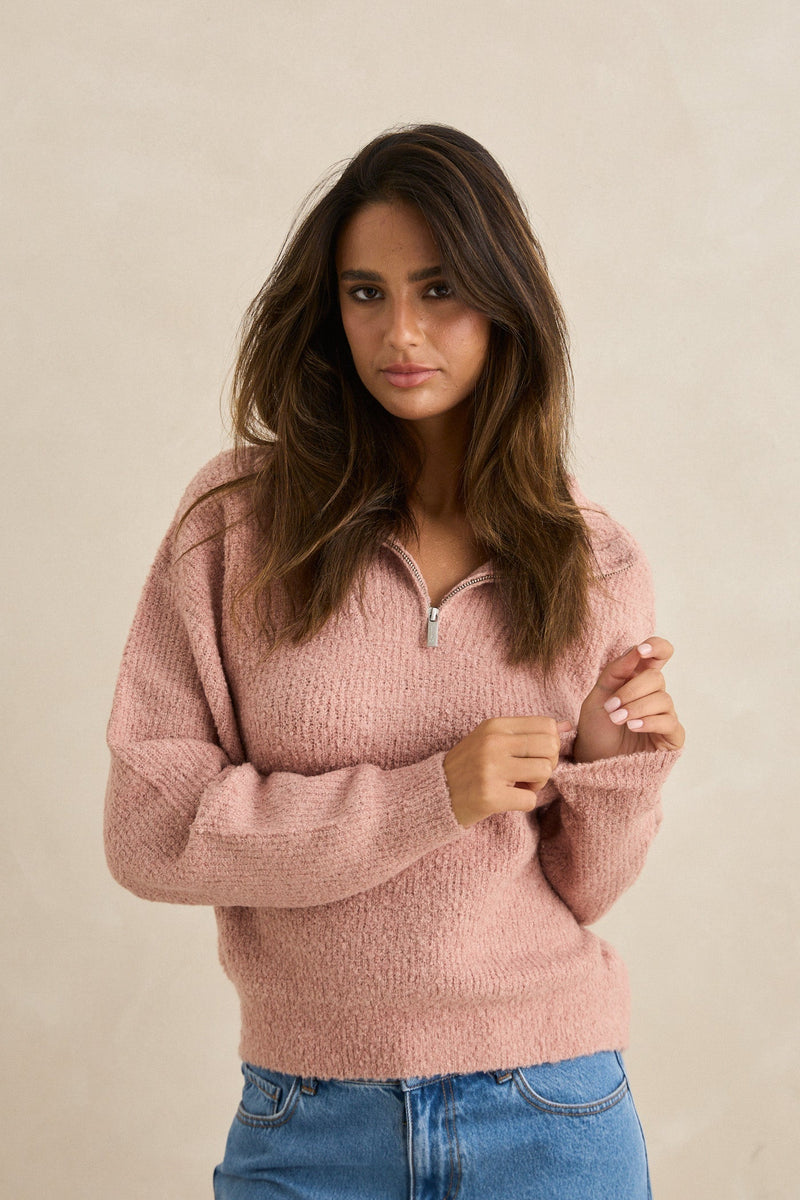 Quinn Zip Knit Pink – Rhythm US
