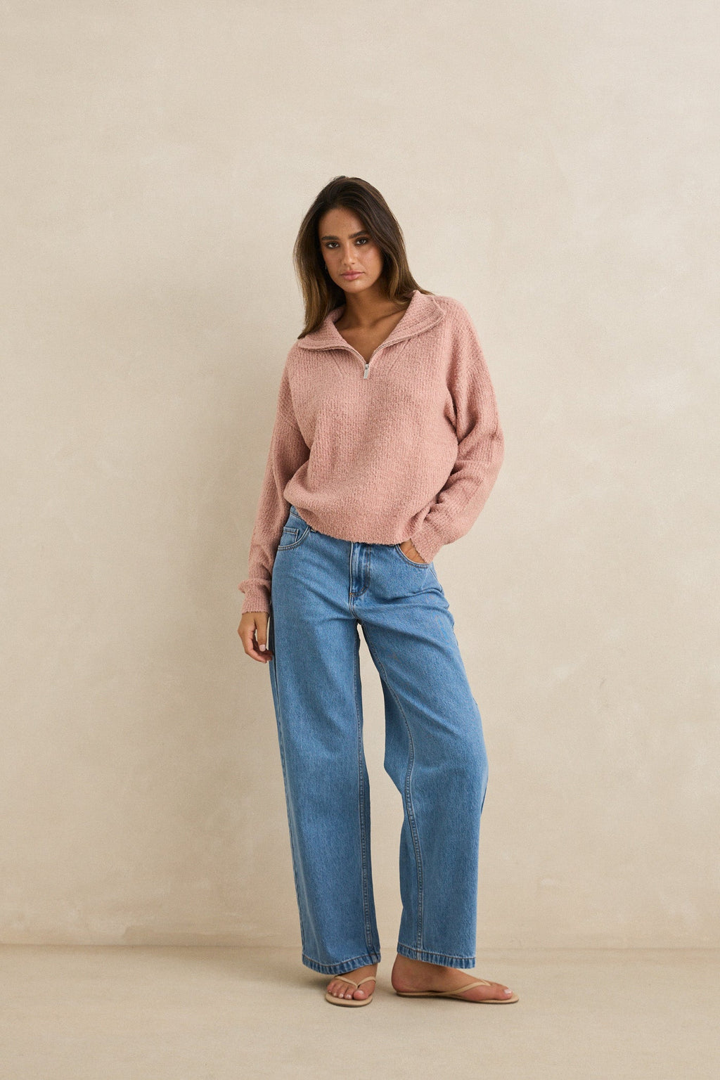 Quinn Zip Knit Pink – Rhythm US