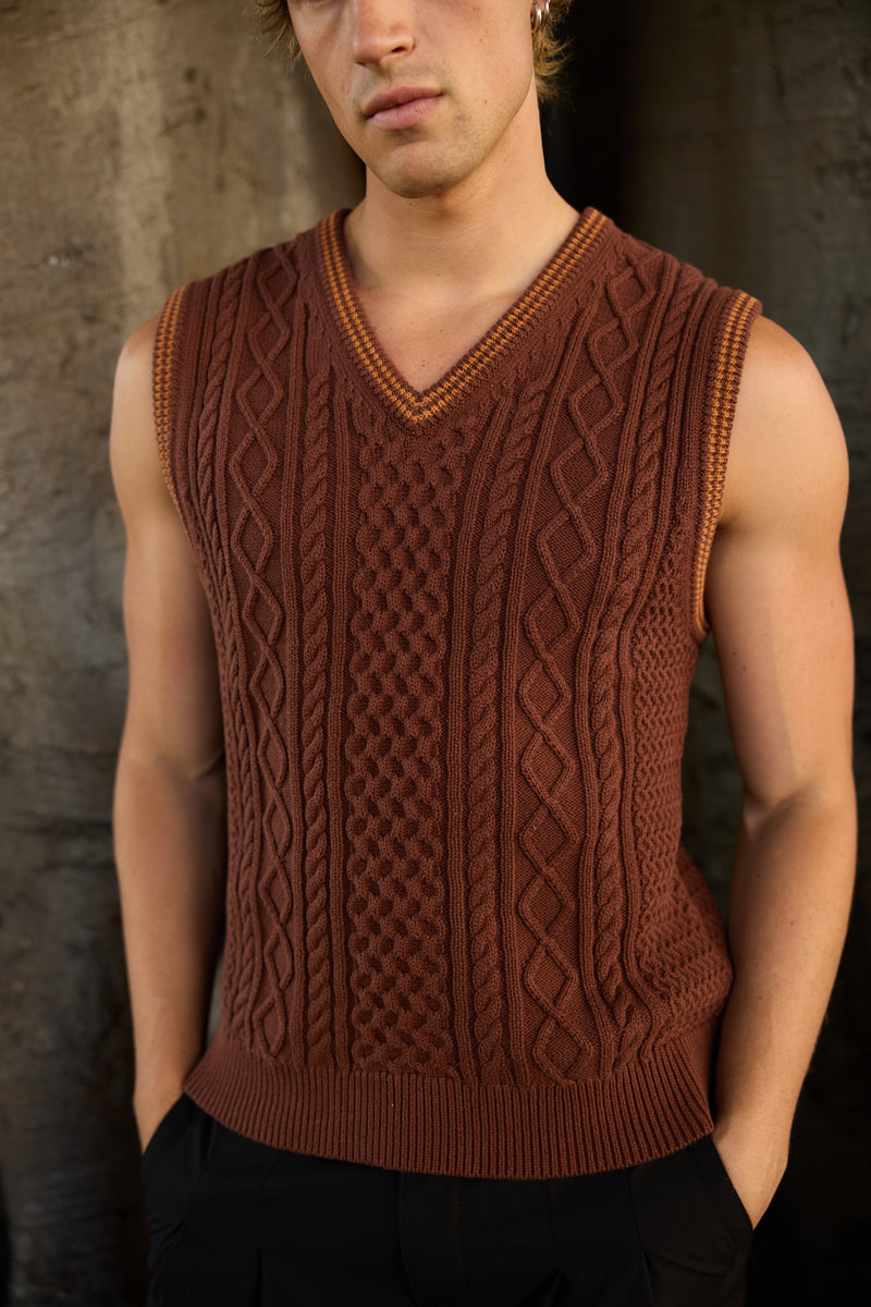 Assembly Fisherman Knit Vest Brown