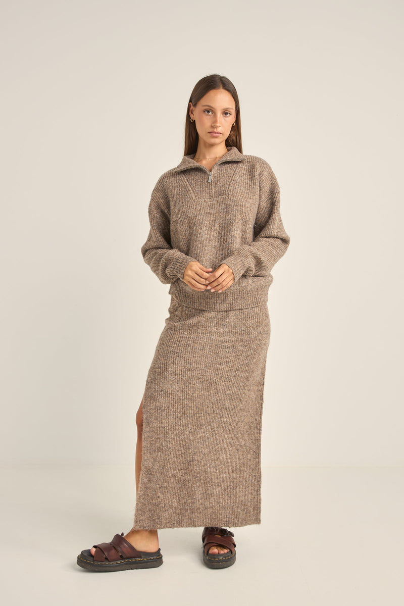 Quinn Knit Midi Skirt Oatmeal