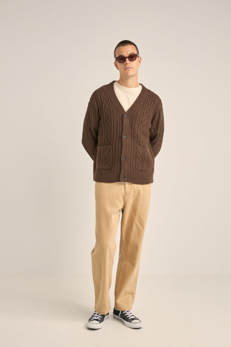 Mohair Cable Knit Cardigan Brown