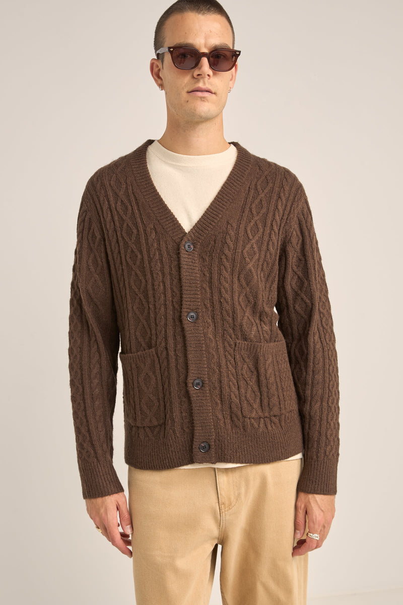 Mohair Cable Knit Cardigan Brown