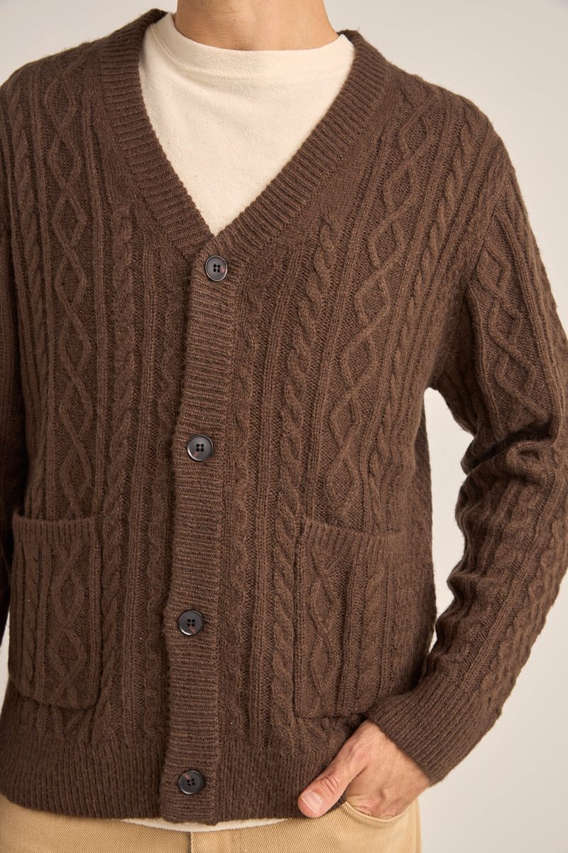 Mohair Cable Knit Cardigan Brown