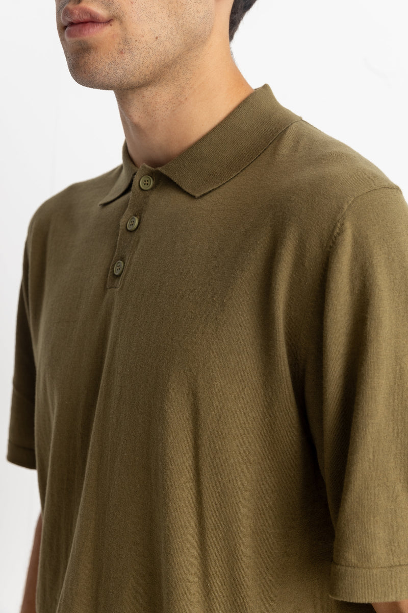 Essential Knit Ss Polo Olive