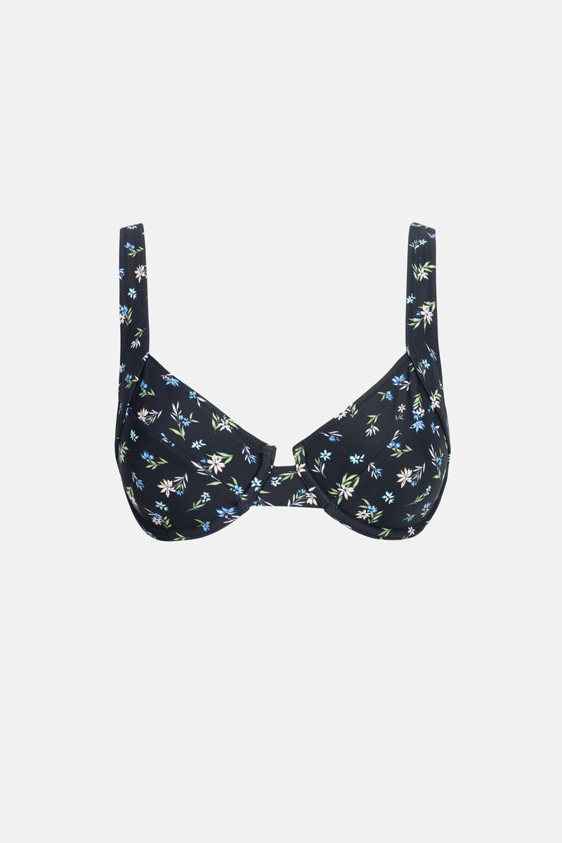 Fleur Floral Panelled Support Underwire Top Black