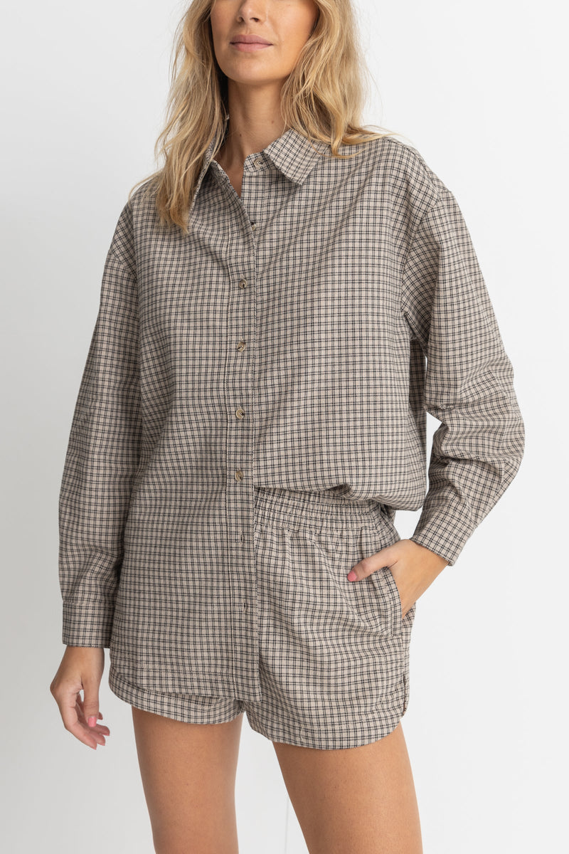 Sandy Check Oversized Shirt Natural