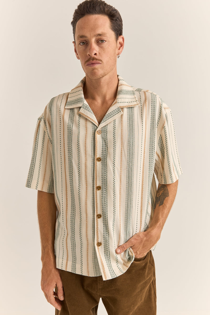 Vacation Stripe Ss Shirt Natural