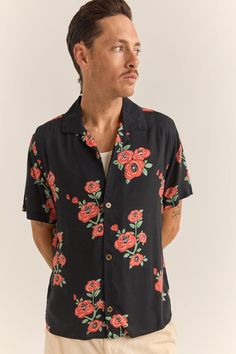 Floral Ss Shirt Vinatge Black