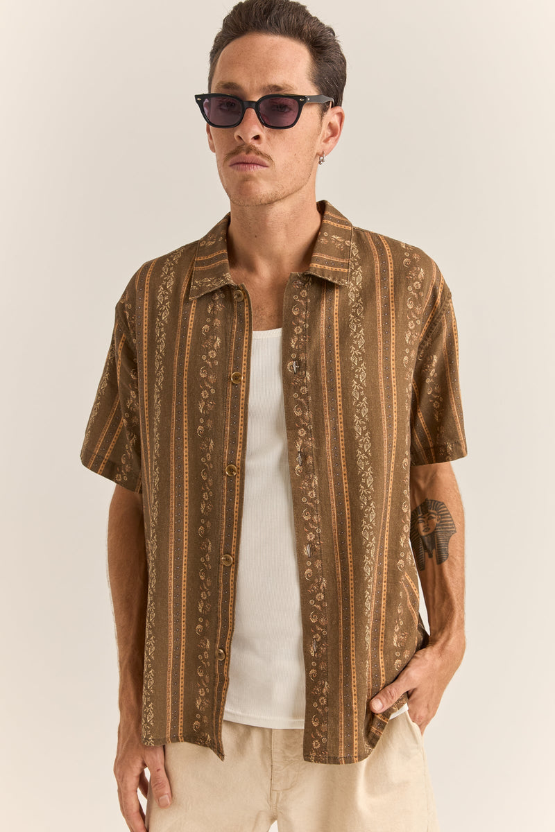 Paisley Stripe Ss Shirt Tobacco