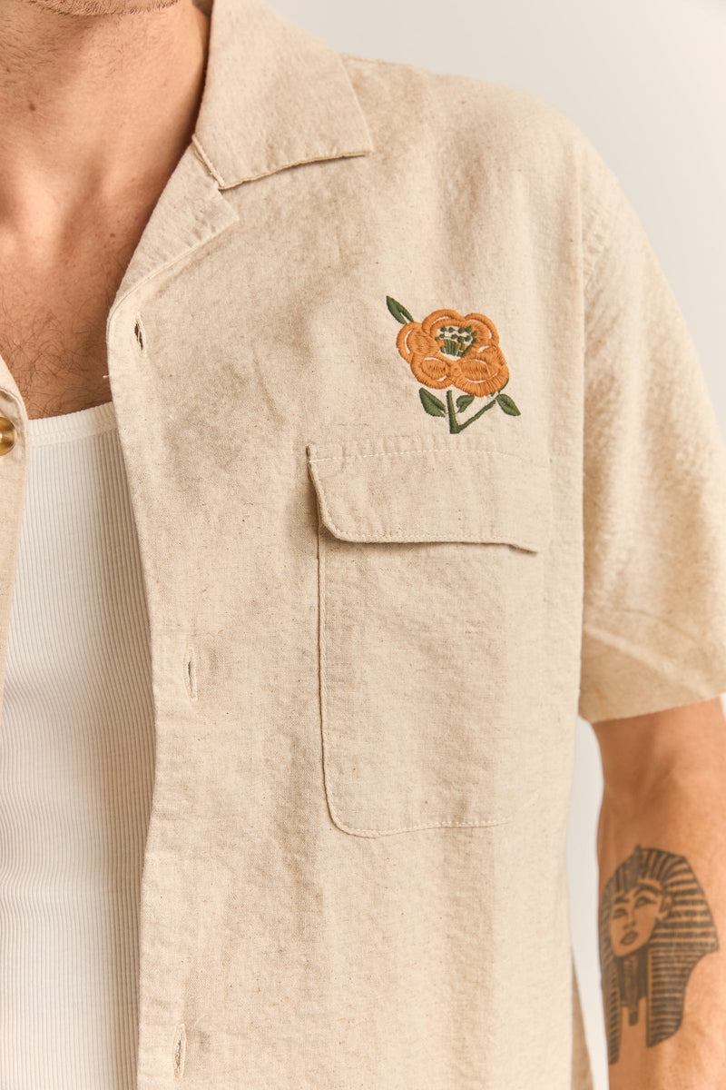 Embroidered Seersucker Ss Shirt Natural