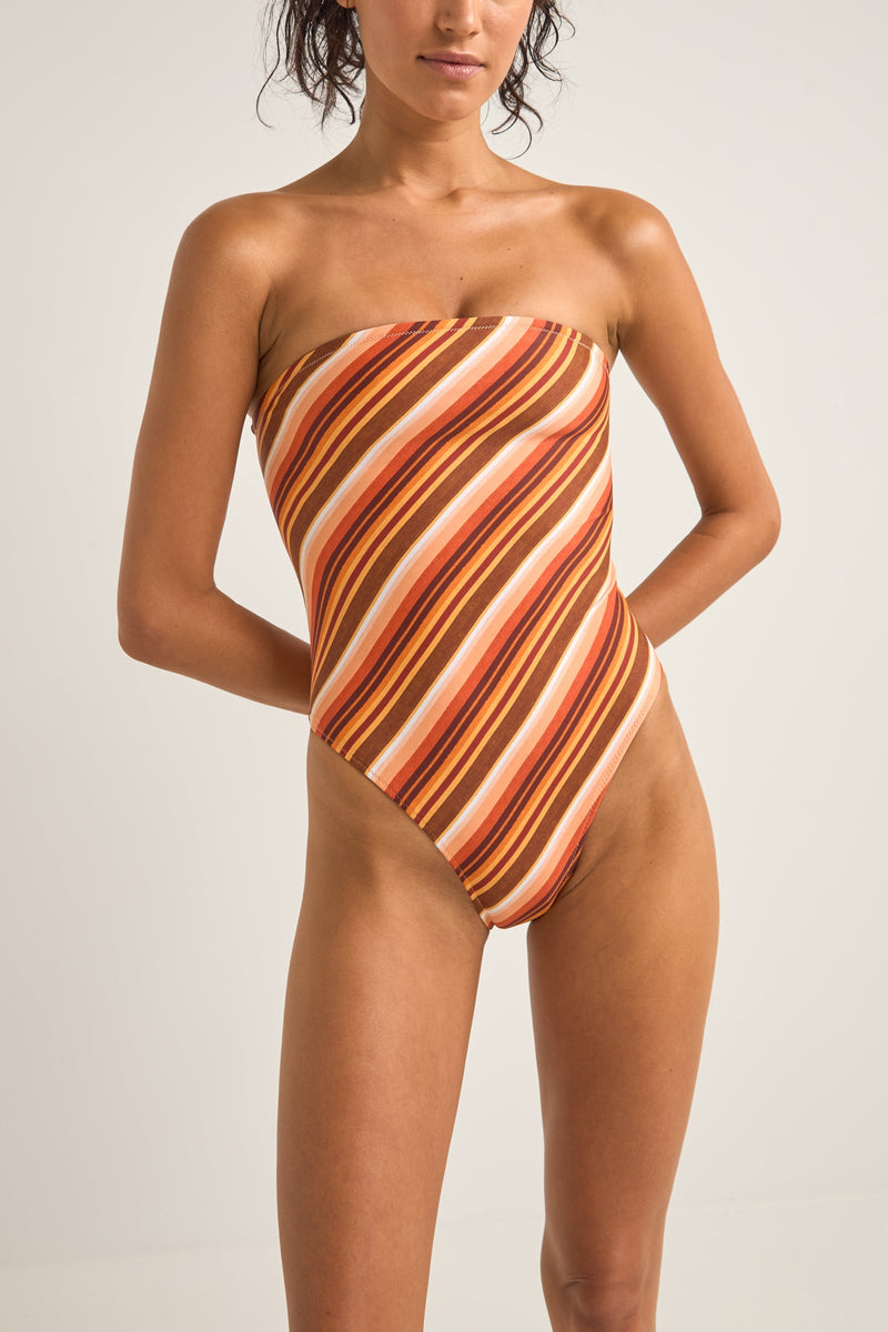 Chica Stripe Strapless One Piece Brown