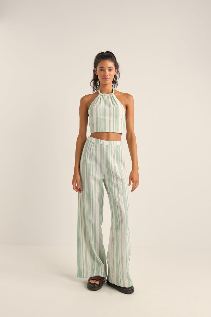 Dinero Stripe Halter Top Green