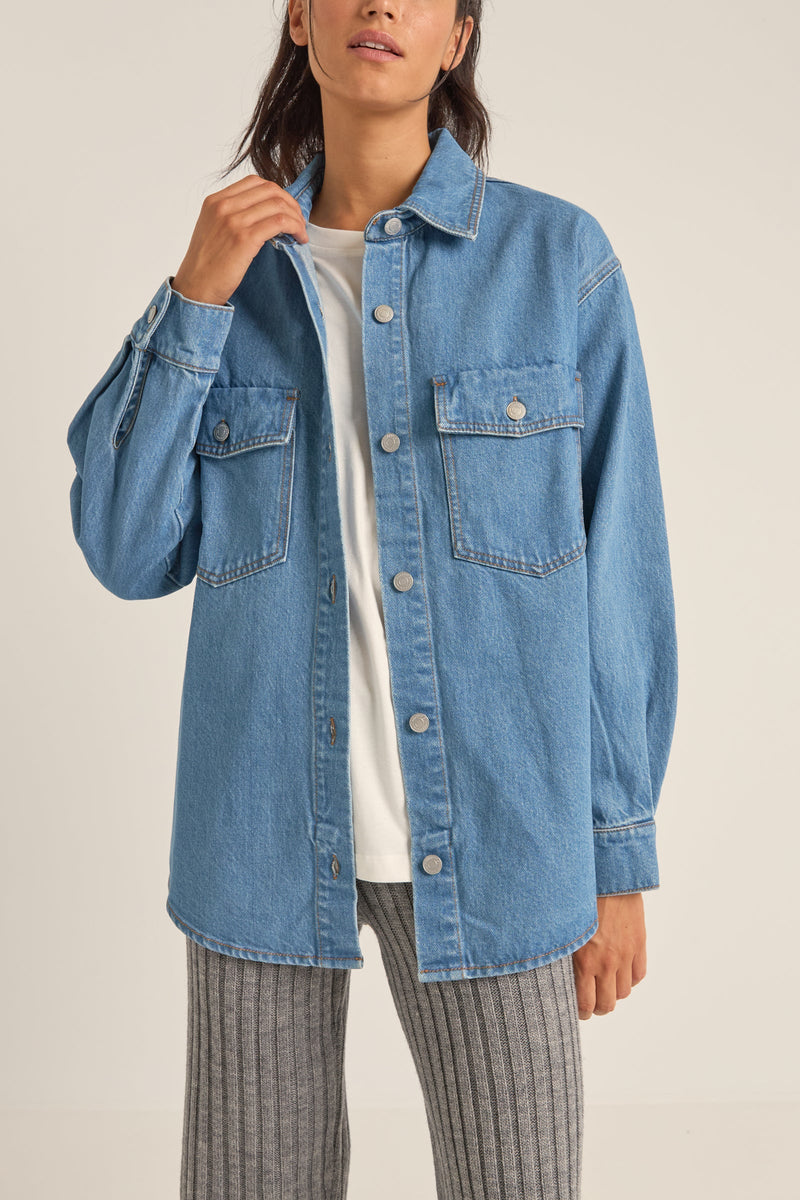 Oversized Denim Shacket Washed Blue