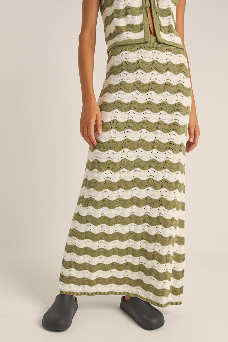 Carmen Stripe Knit Maxi Skirt Sage