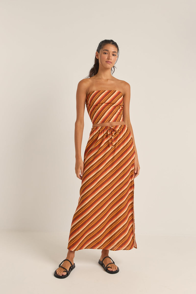 Chica Stripe Maxi Skirt Brown