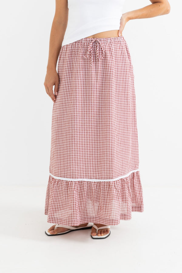 Lola Check Tiered Maxi Skirt