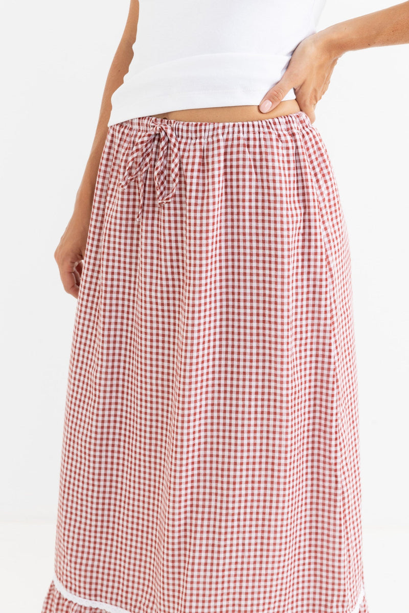 Lola Check Tiered Maxi Skirt