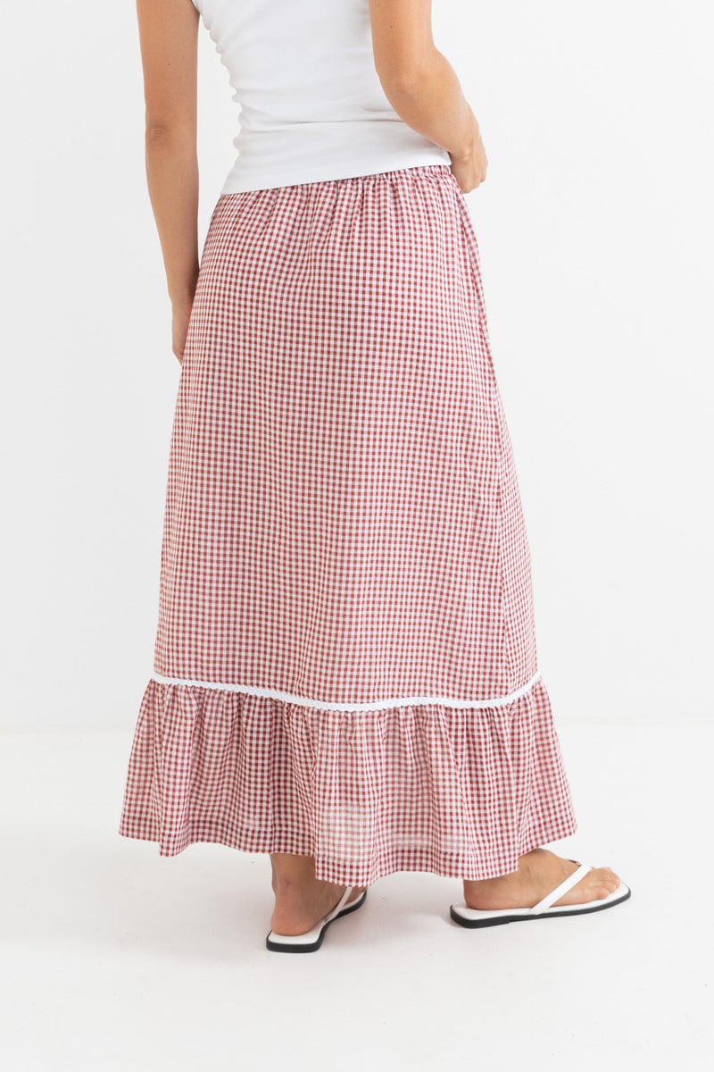 Lola Check Tiered Maxi Skirt