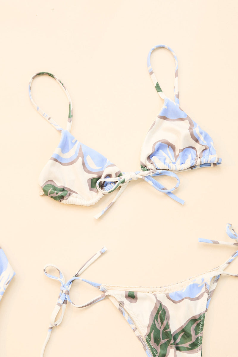 Gigi Flora Tie Front Slide Tri Top Blue