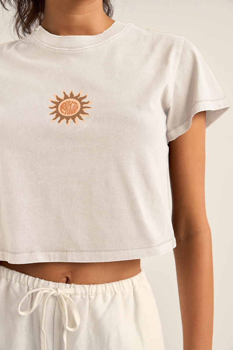 Sunshine Crop Crew Tee Vintage White