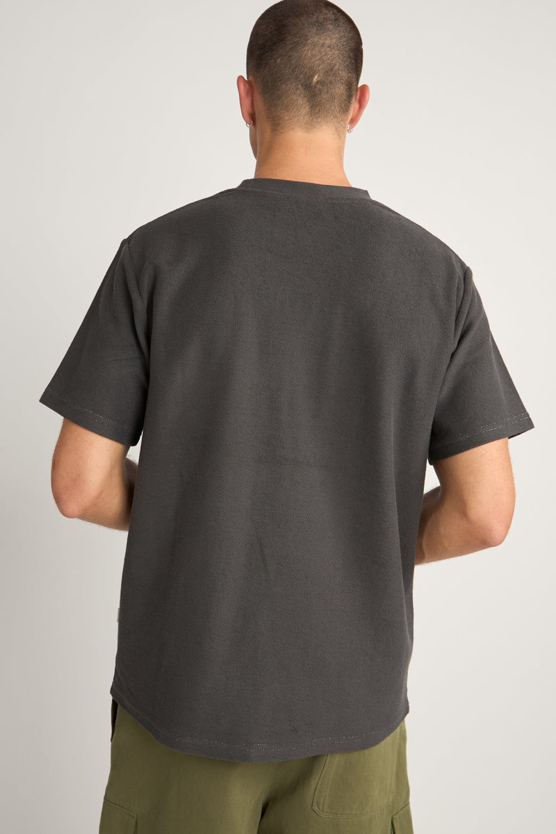 Terry Contrast Stitch Ss T Shirt Black