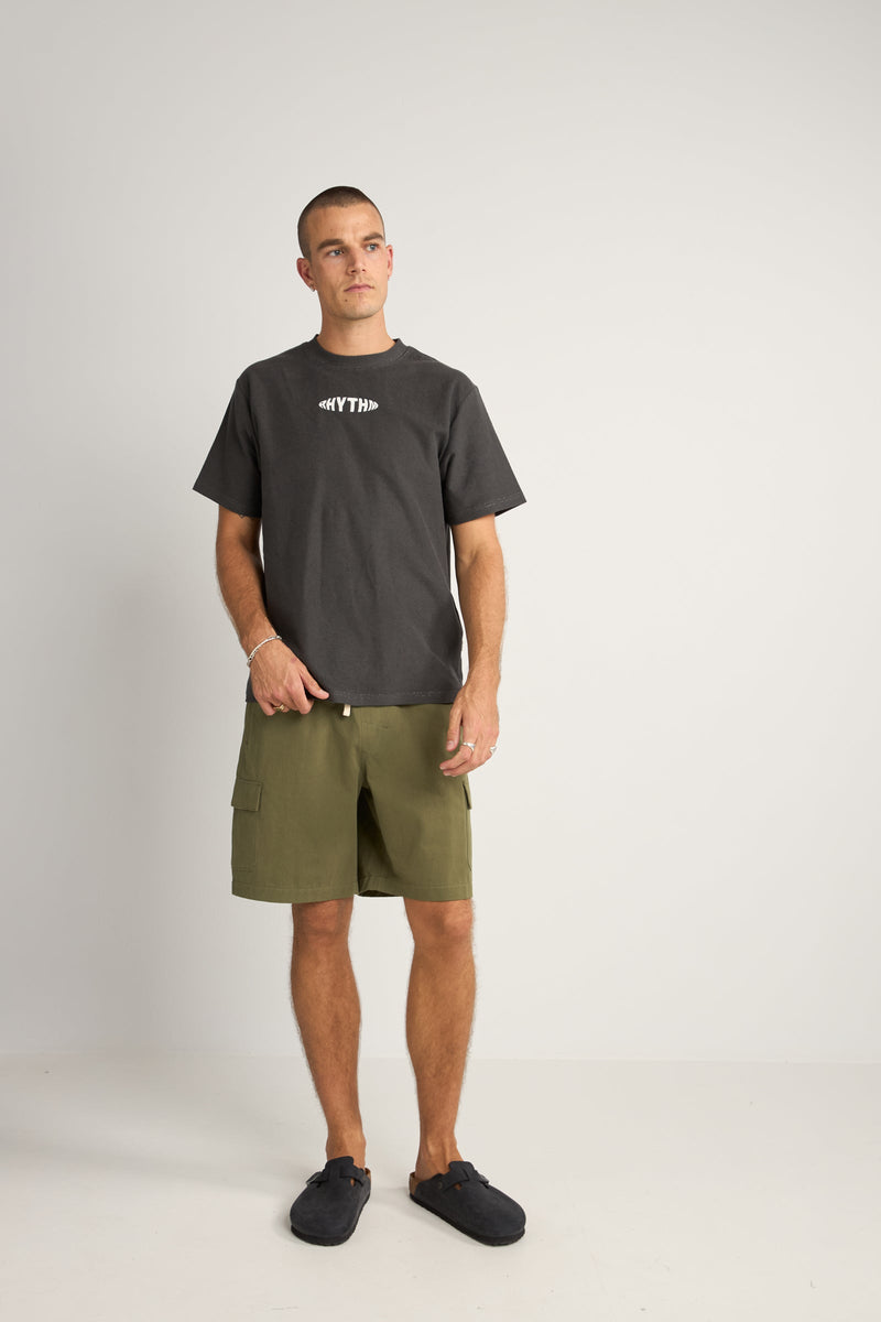 Terry Contrast Stitch Ss T Shirt Black