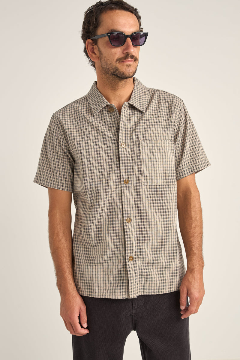 Linen Check Ss Shirt Sand