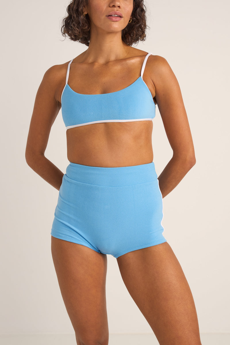 Terry Contrast Band Crop Top Blue