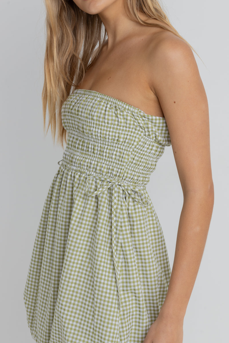 Lana Gingham Bubble Dress Green