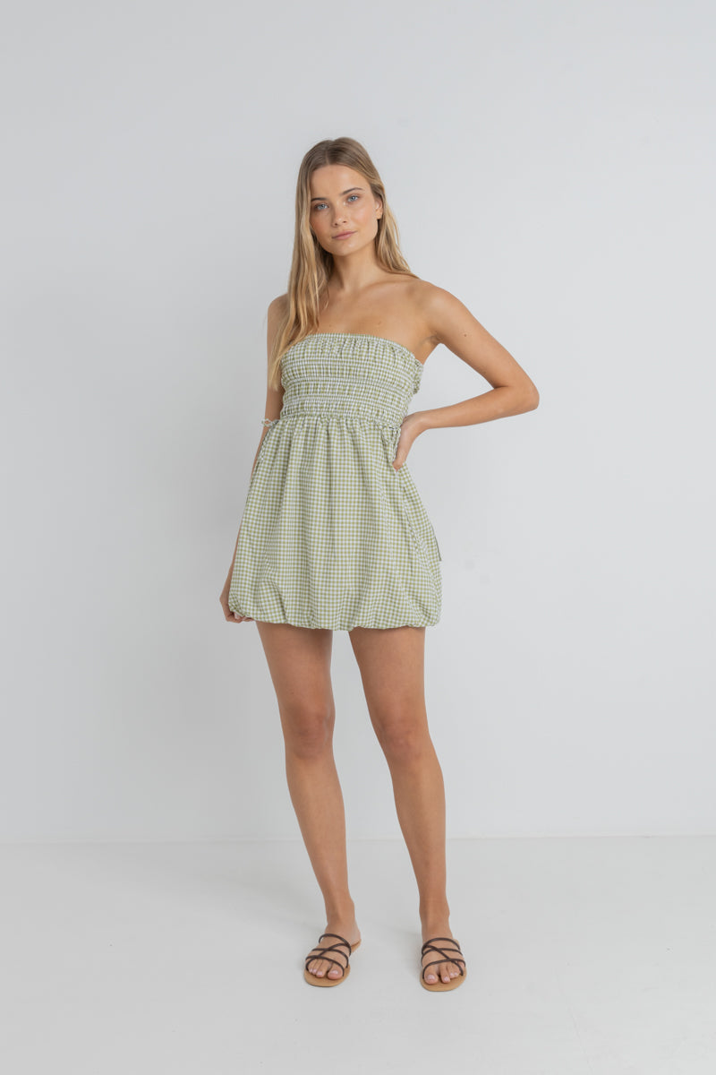 Lana Gingham Bubble Dress Green