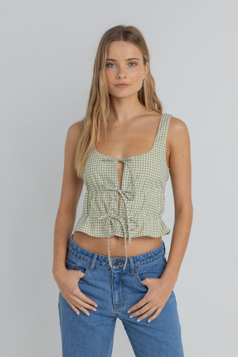 Gloria Tie Front Top Green