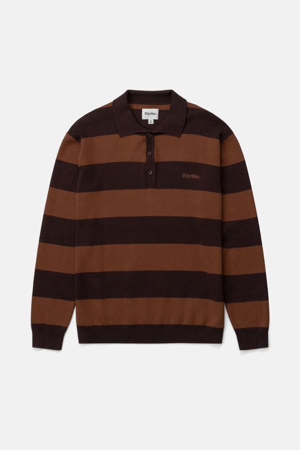 Ventura Stripe Knit Ls Polo Cafe