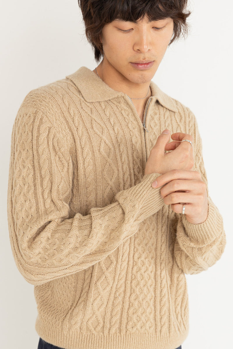 Mohair Quarter Zip Fisherman Knit Incense