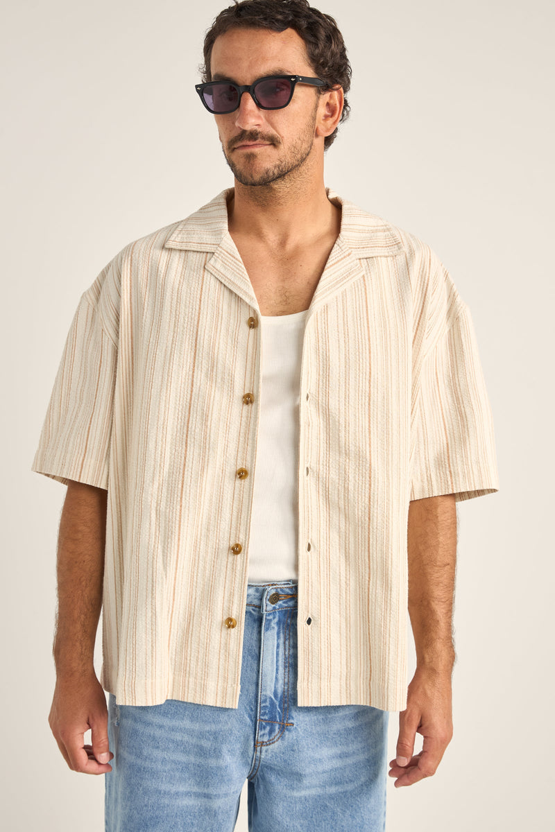 Benny Relaxed Stripe Ss Shirt Cream