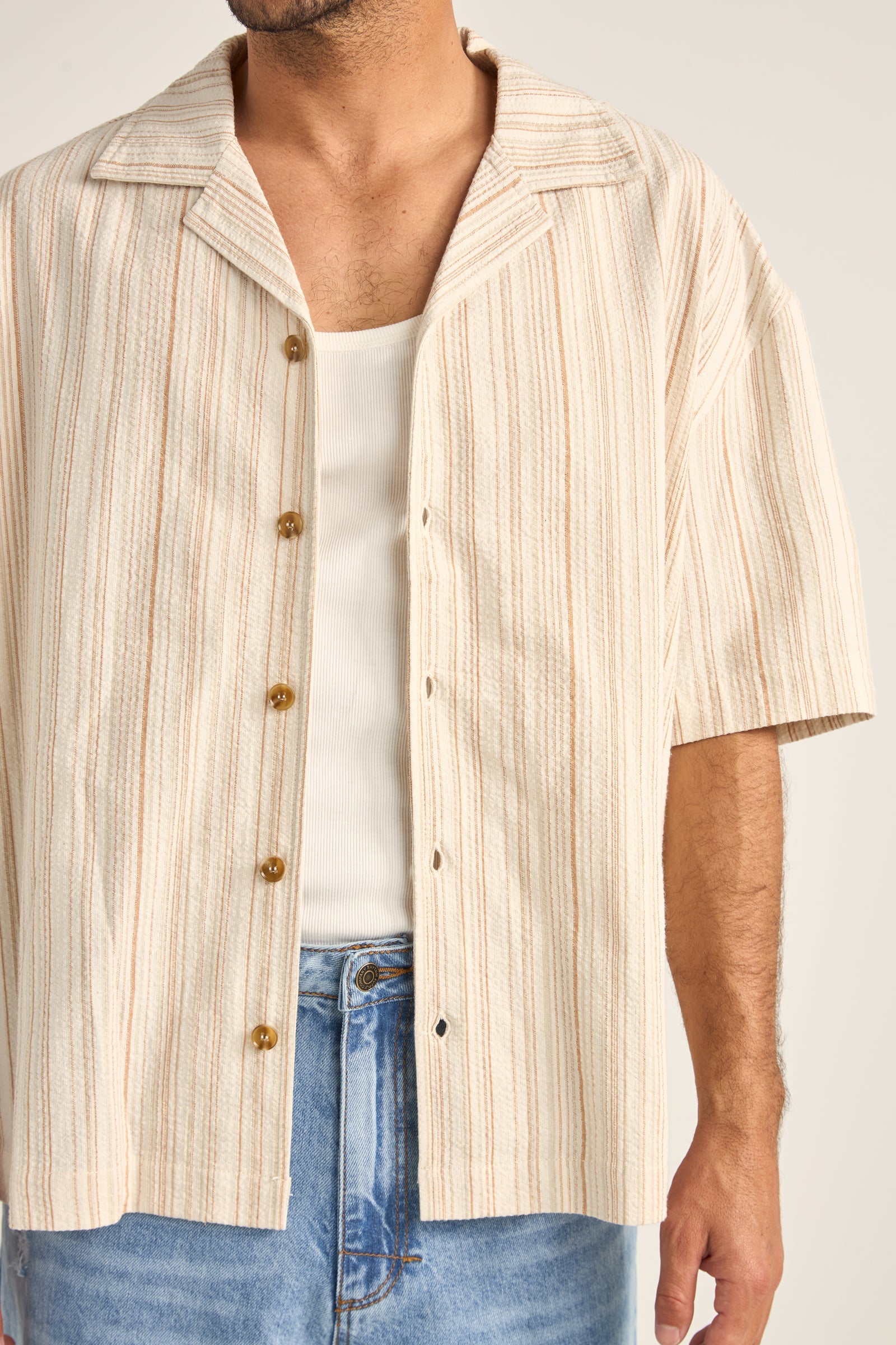 Benny Relaxed Stripe Ss Shirt Cream – Rhythm US