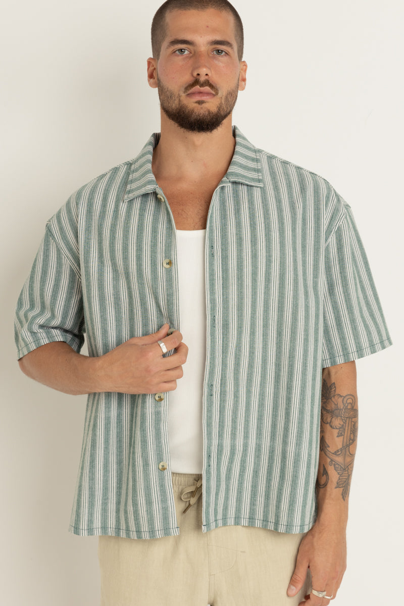 Butcher Stripe Relaxed Ss Shirt Teal