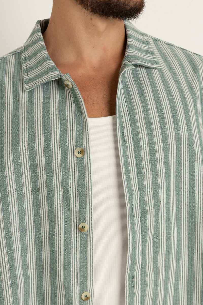 Butcher Stripe Relaxed Ss Shirt Teal