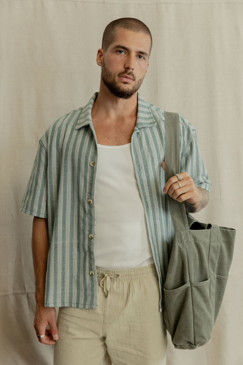 Butcher Stripe Relaxed Ss Shirt Teal