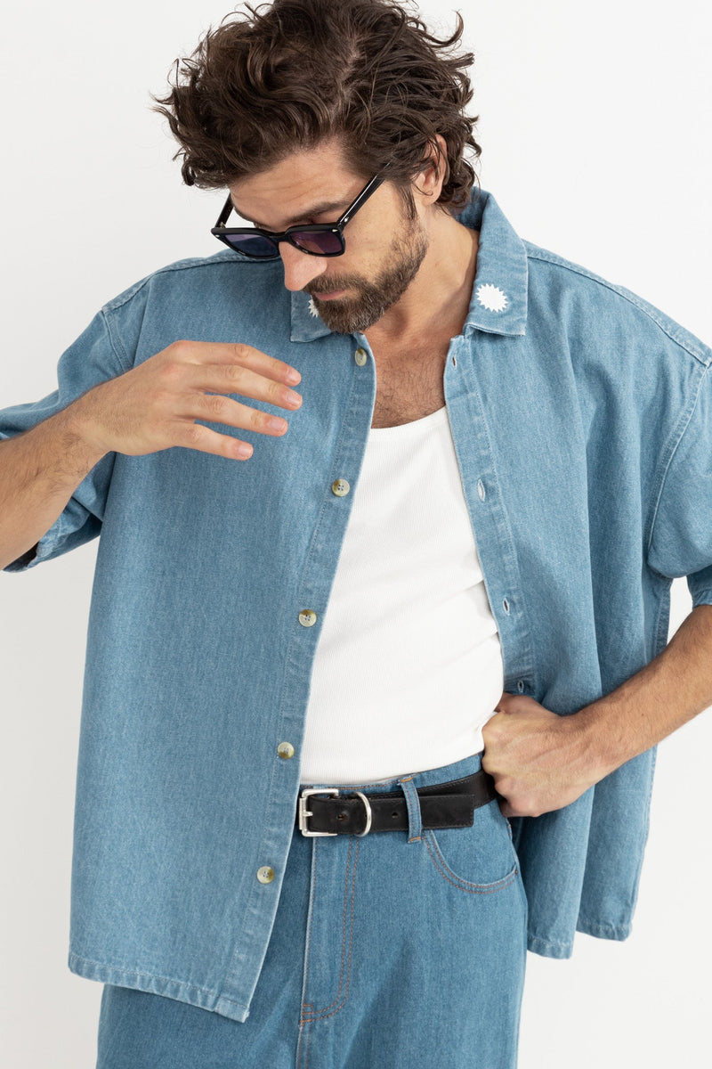 Early Riser Denim Ss Shirt Blue Wash